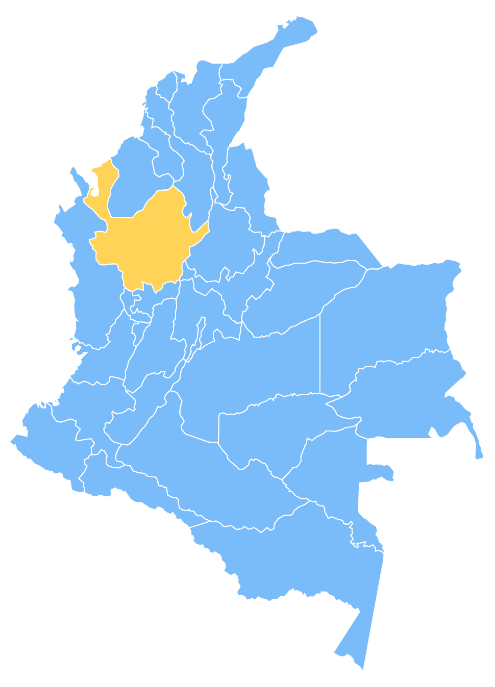 Mapa de Colombia resaltando el departamento de Antioquia