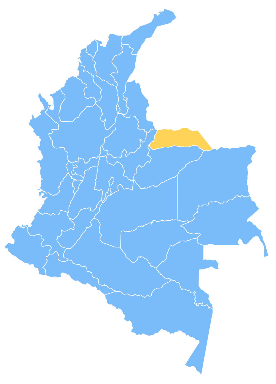 Mapa de Colombia resaltando el departamento de Arauca