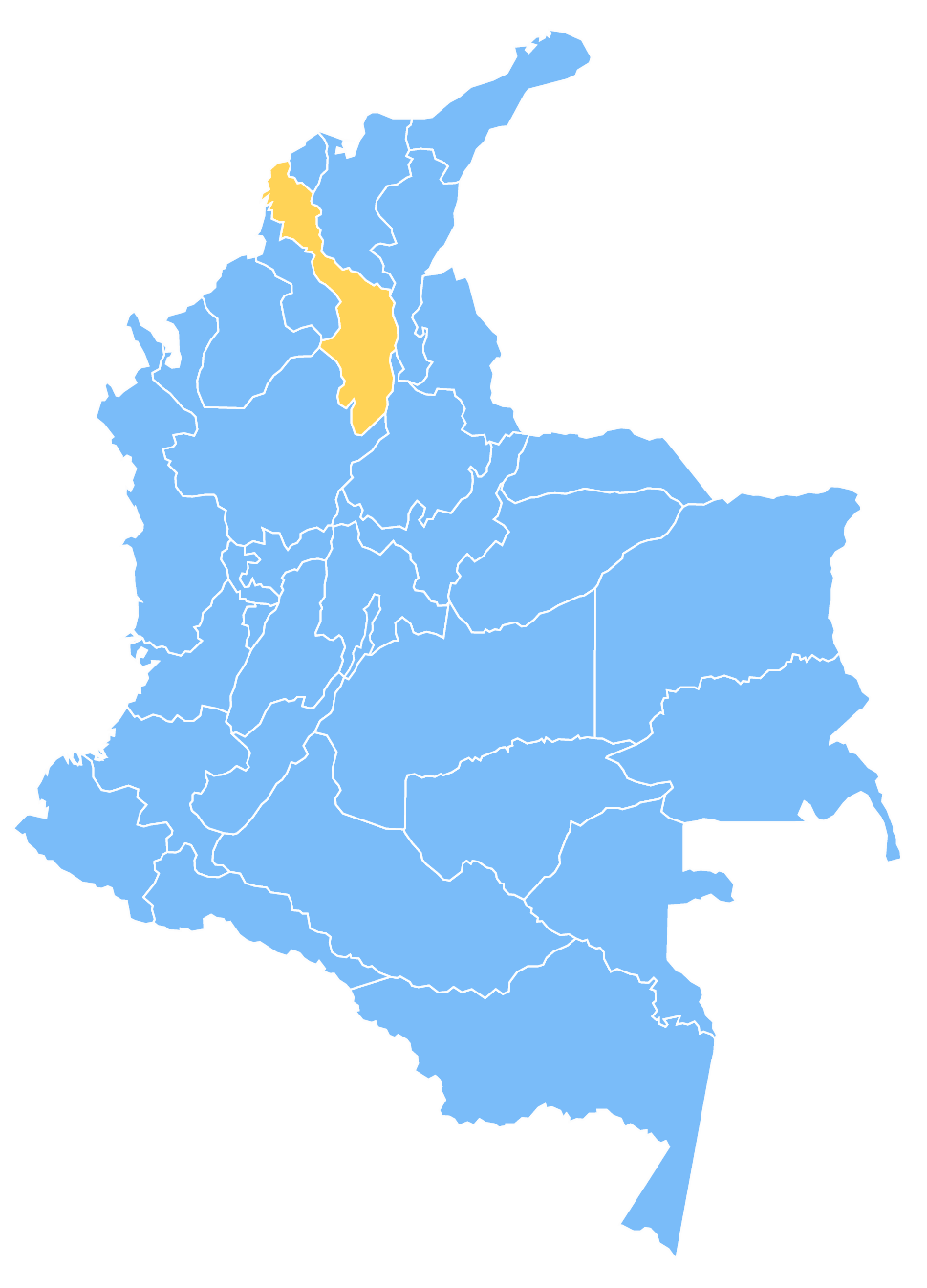Mapa de Colombia resaltando el departamento de Bolivar
