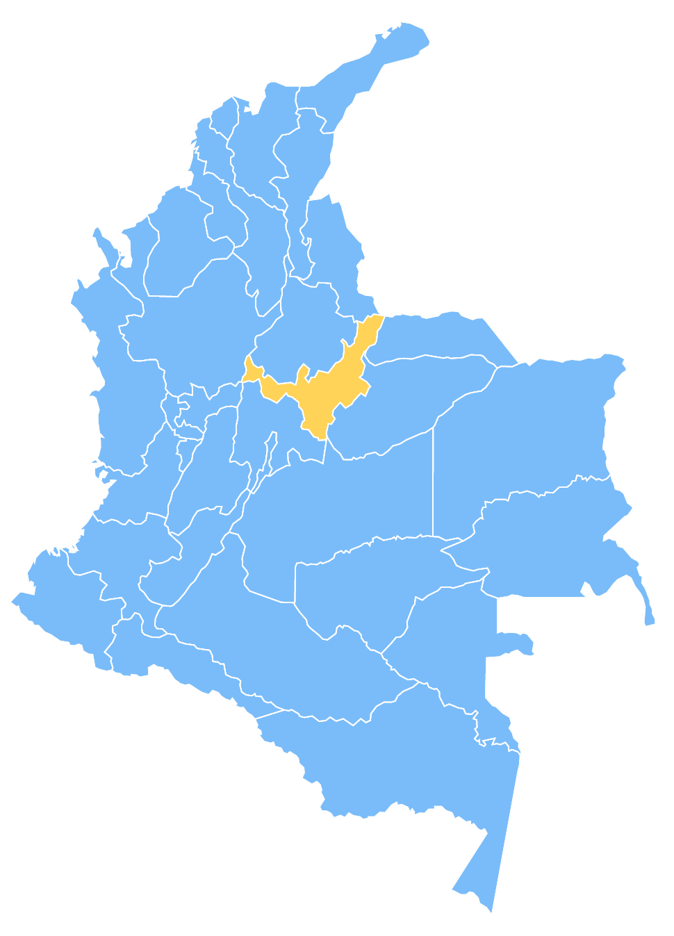 Mapa de Colombia resaltando el departamento de Boyacá 