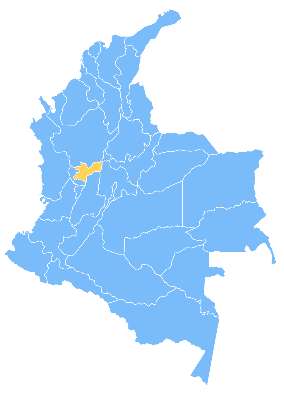 Mapa de Colombia resaltando el departamento de Caldas