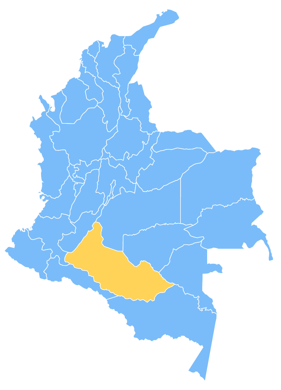 Mapa de Colombia resaltando el departamento de Caquetá
