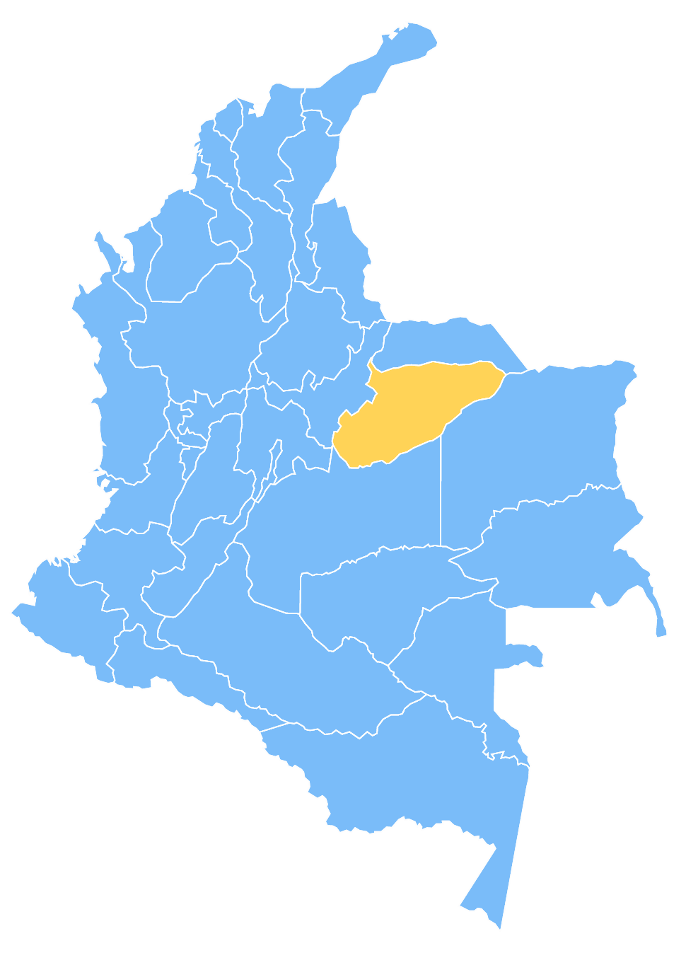 Mapa de Colombia resaltando el departamento de Casanare