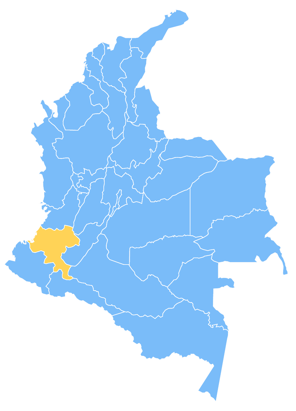Mapa de Colombia resaltando el departamento de Cauca