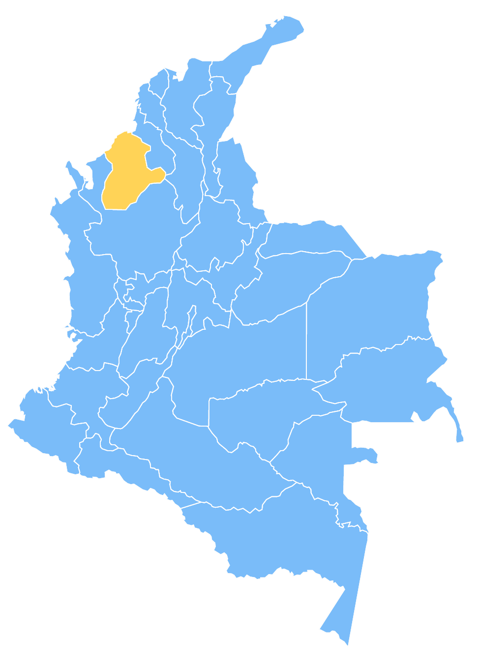 Mapa de Colombia resaltando el departamento de Córdoba