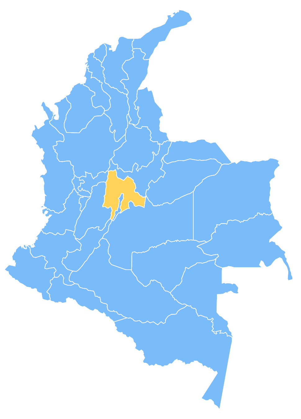 Mapa de Colombia resaltando el departamento de Cundinamarca 