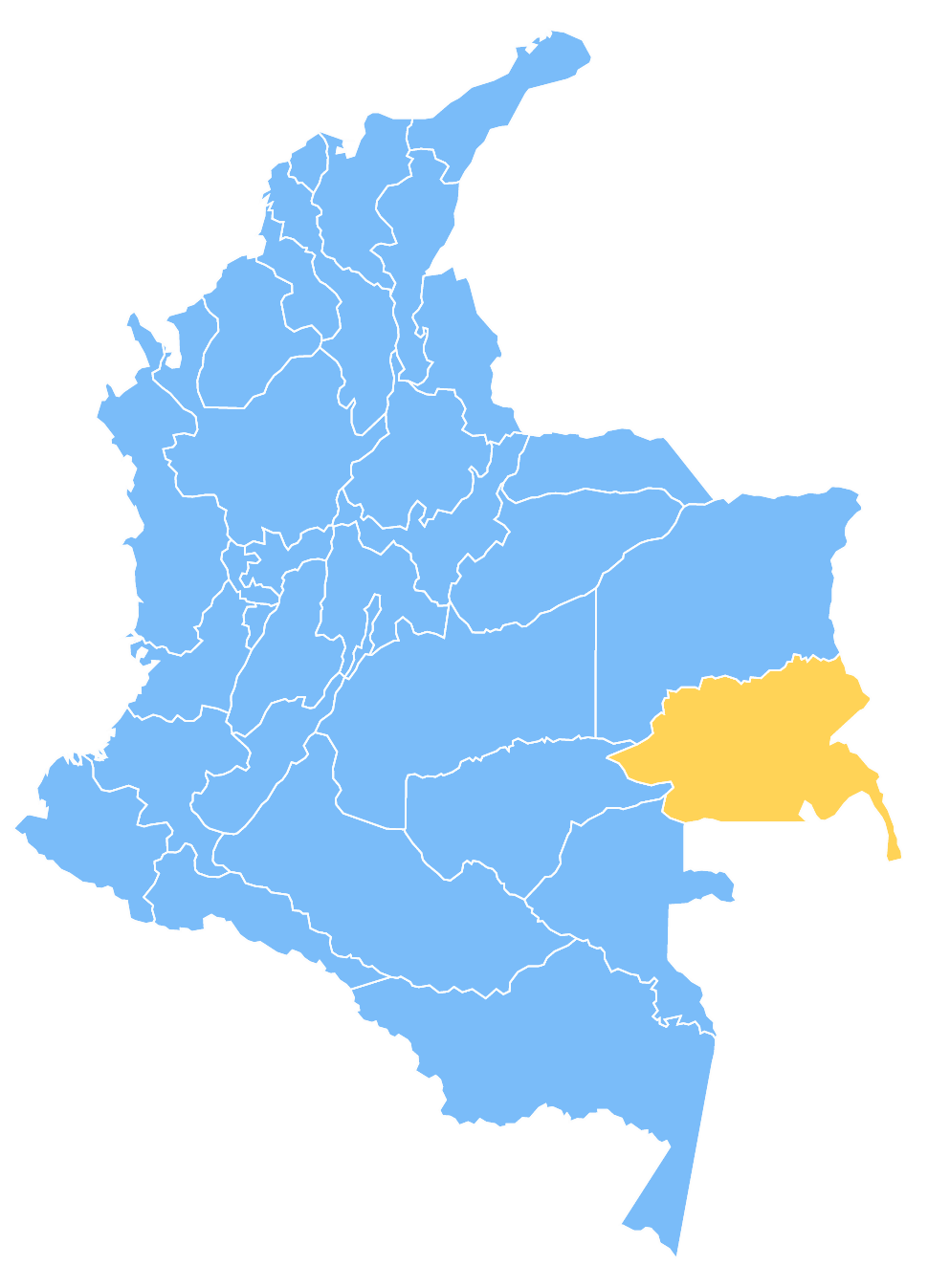 Mapa de Colombia resaltando el departamento de Guainía