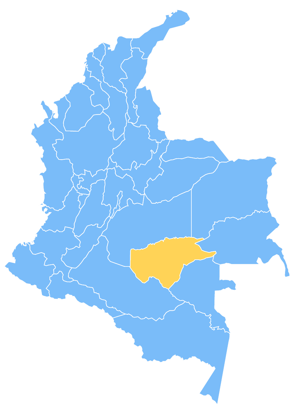 Mapa de Colombia resaltando el departamento de Guaviare
