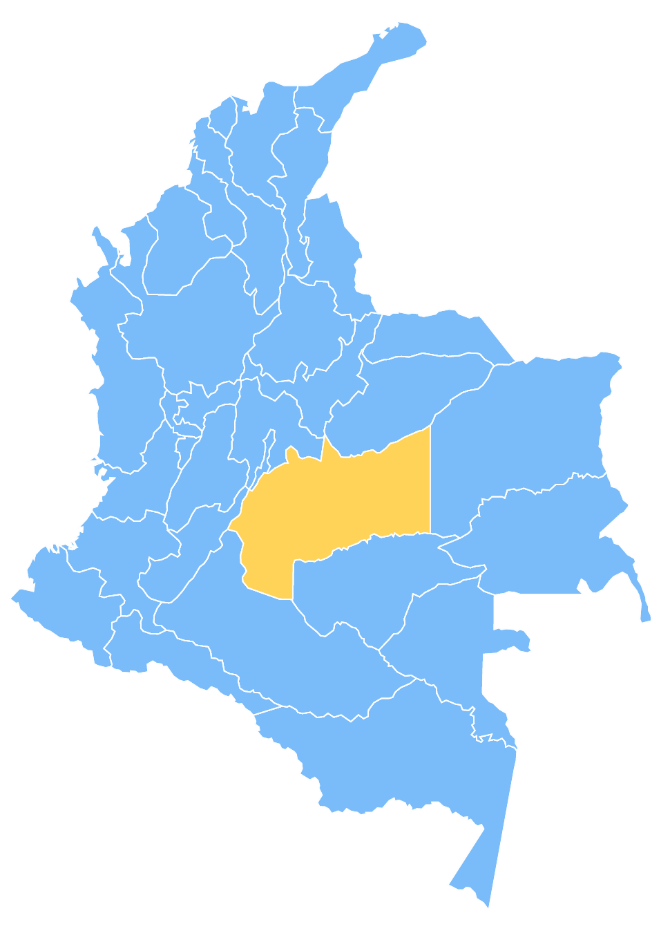 Mapa de Colombia resaltando el departamento de Meta