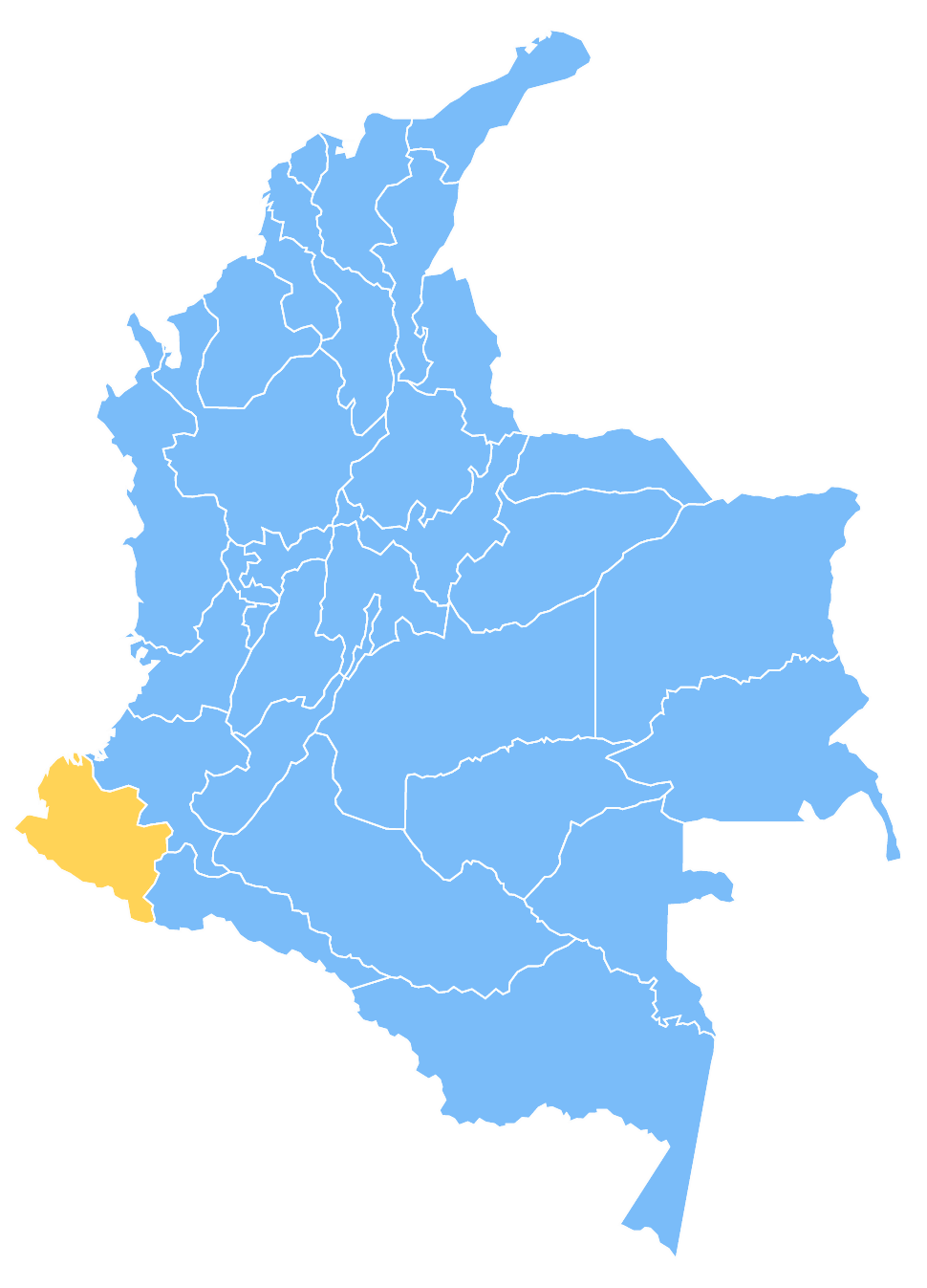 Mapa de Colombia resaltando el departamento de Nariño