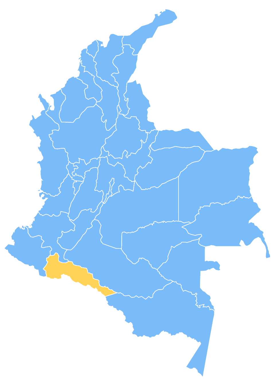 Mapa de Colombia resaltando el departamento de Putumayo