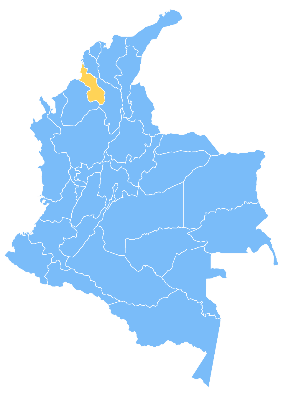 Mapa de Colombia resaltando el departamento de Sucre