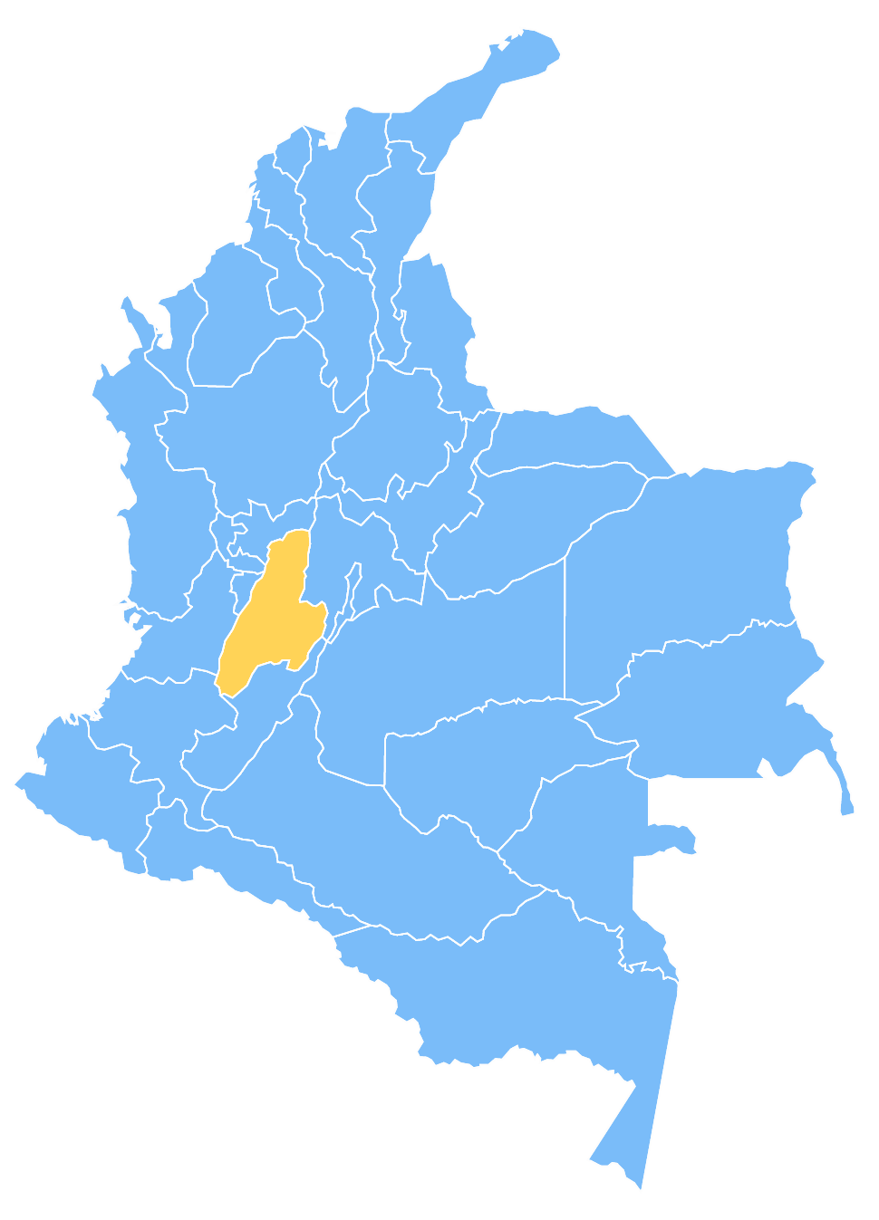 Mapa de Colombia resaltando el departamento de Tolima