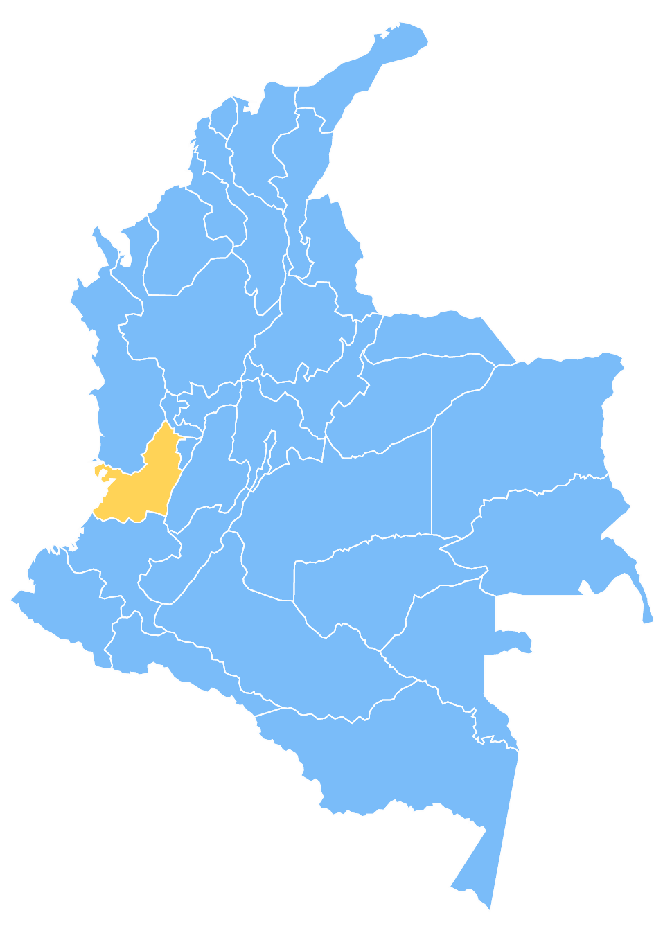 Mapa de Colombia resaltando el departamento de Valle del Cauca