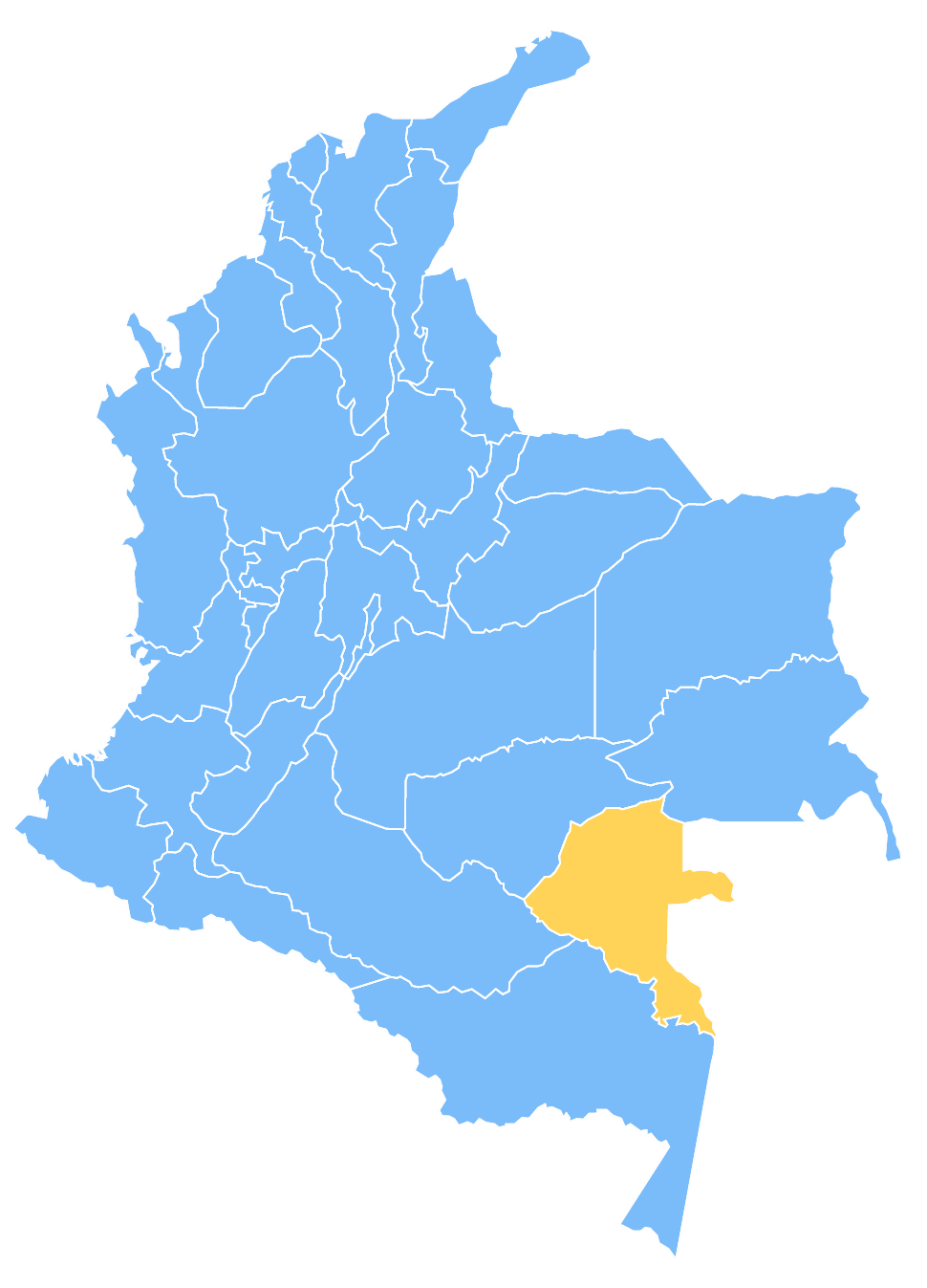 Mapa de Colombia resaltando el departamento de Vaupés
