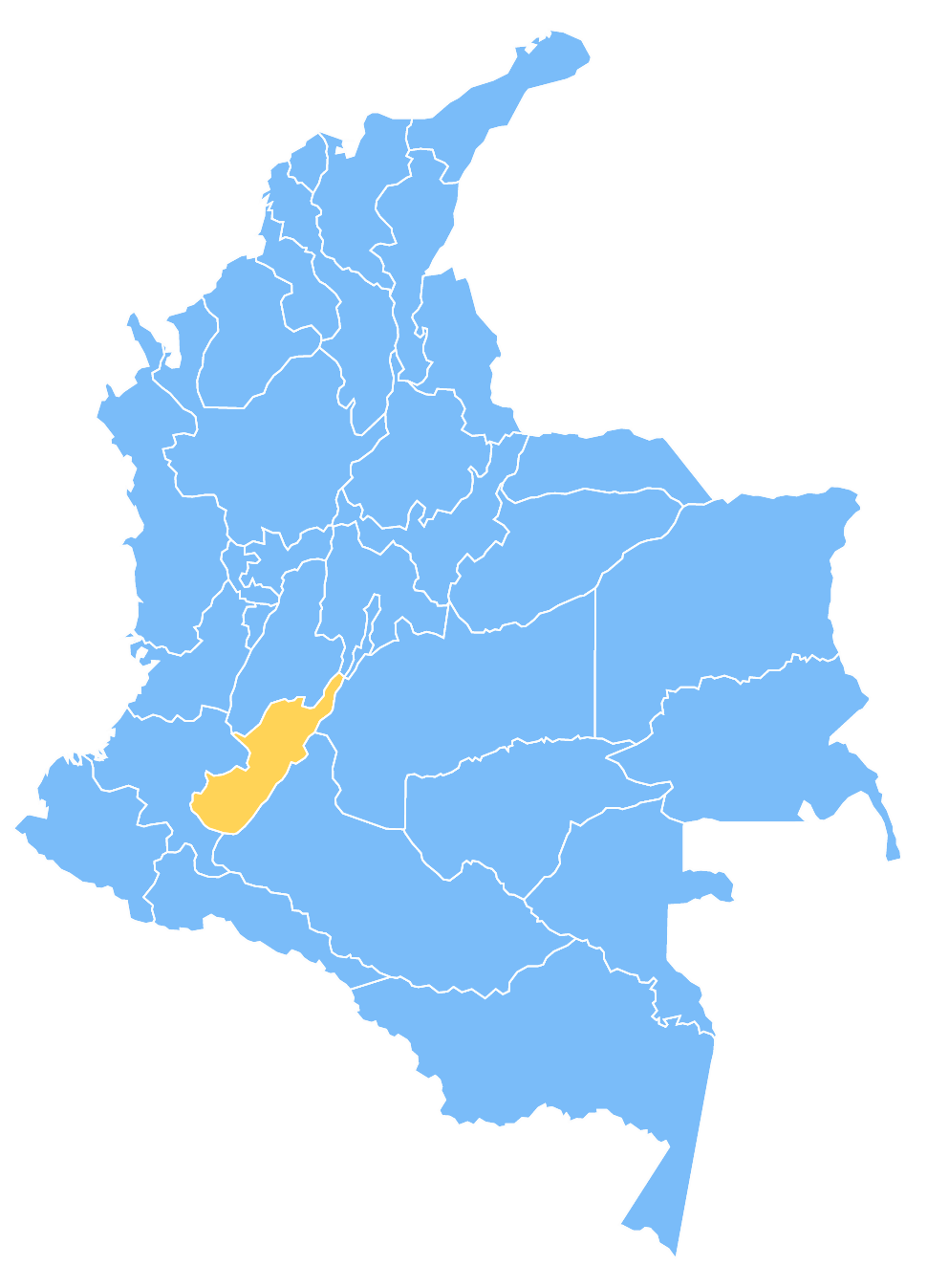 Mapa de Colombia resaltando el departamento de Huila